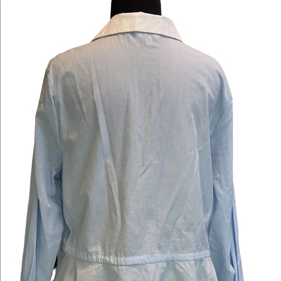 Crown & Ivy Button Up Shirt Sz L Blue White  Pinstripe Drawstring Waist NWT - Picture 5 of 15